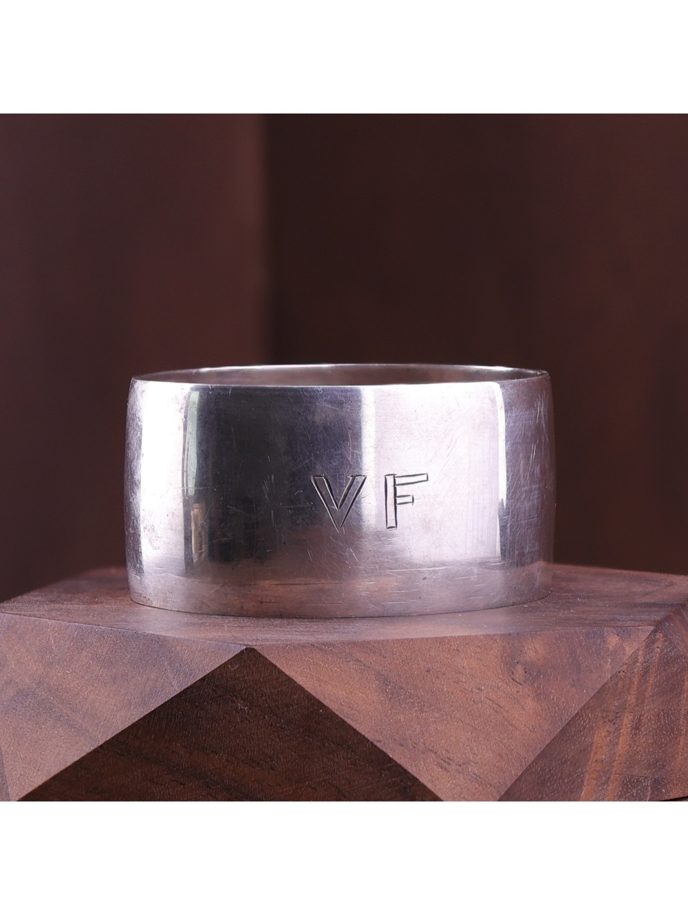 Vintage 1955 Mid-Century Sterling Silver 40g Napkin Ring - Engraved VF Monogram